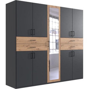 Drehtürenschrank WIMEX Taiga Kleiderschrank mit Spiegel OTTOs Choice Topseller Schränke Gr. B/H/T: 225cm x 210cm x 58cm, 9 St., grau (graphit/ artisan) mit Schubladen auf bequemer Höhe, TOPSELLER