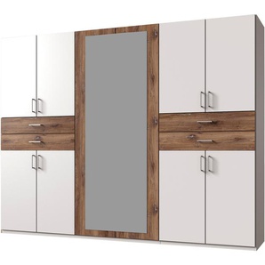 Drehtürenschrank WIMEX Taiga Kleiderschrank mit Spiegel OTTOs Choice Topseller Schränke Gr. B/H/T: 270cm x 210cm x 58cm, 10 St., weiß (weiß/ flagstaffeichefarben) mit Schubladen auf bequemer Höhe, TOPSELLER