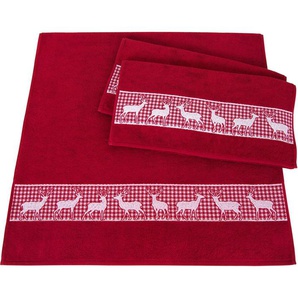 Dyckhoff Handtuch Set Hirschparade, Walkfrottier (Set, 3-St), Hirschmotiven, 2 Handtücher (50x100cm), 1 Duschtuch (70x140cm)