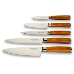 Echtwerk Messerset, Braun, Silber, Bernstein, Holz, 5-teilig, ergonomischer Griff, Klinge antihaftbeschichtet, Kochen, Küchenmesser, Messersets