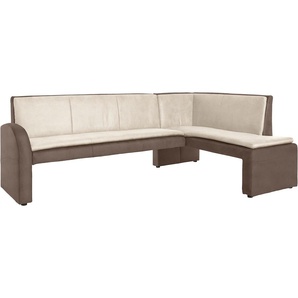 Eckbank EXXPO - SOFA FASHION Cortado, elegant und modern mit hohem Sitzkomfort Sitzbänke Gr. B/H/T: 157cm x 89cm x 244cm, Kunstleder, langer Schenkel links, braun (braun/creme) hohe Bodenfreiheit, schöne Detailverarbeitung, wahlweise Lederbezug