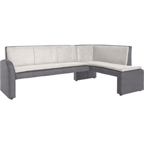 Eckbank EXXPO - SOFA FASHION Cortado, elegant und modern mit hohem Sitzkomfort Sitzbänke Gr. B/H/T: 157cm x 89cm x 244cm, Kunstleder, langer Schenkel links, grau (schlamm/hellgrau) hohe Bodenfreiheit, schöne Detailverarbeitung, wahlweise Lederbezug