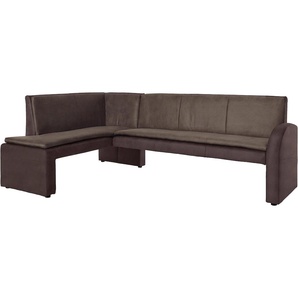 Eckbank EXXPO - SOFA FASHION Cortado, elegant und modern mit hohem Sitzkomfort Sitzbänke Gr. B/H/T: 157 cm x 89 cm x 244 cm, Kunstleder, langer Schenkel rechts, braun hohe Bodenfreiheit, schöne Detailverarbeitung, wahlweise Lederbezug