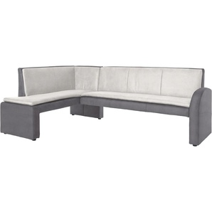 Eckbank EXXPO - SOFA FASHION Cortado, elegant und modern mit hohem Sitzkomfort Sitzbänke Gr. B/H/T: 157cm x 89cm x 244cm, Kunstleder, langer Schenkel rechts, grau (schlamm/hellgrau) hohe Bodenfreiheit, schöne Detailverarbeitung, wahlweise Lederbezug