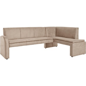 Eckbank EXXPO - SOFA FASHION Cortado, elegant und modern mit hohem Sitzkomfort Sitzbänke Gr. B/H/T: 157cm x 89cm x 244cm, Luxus-Microfaser, langer Schenkel links, beige hohe Bodenfreiheit, schöne Detailverarbeitung, wahlweise Lederbezug