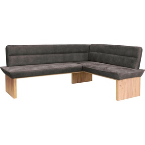 Eckbank HOME AFFAIRE Beluna Sitzbänke Gr. B/H/T: 210cm x 89cm x 169cm, Luxus-Microfaser, langer Schenkel links, grau (dunkelgrau + decor wotan eiche) mit Wellenunterfederung im Sitz