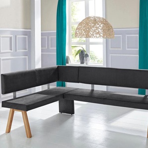 Eckbank HOME AFFAIRE Rio Sitzbänke Gr. B/H/T: 170cm x 89cm x 140cm, Struktur fein, langer Schenkel rechts, schwarz Massivholz in Eiche geölt