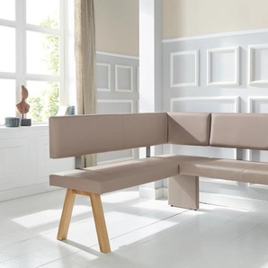 Eckbank HOME AFFAIRE Rio Sitzbänke Gr. B/H/T: 190cm x 89cm x 140cm, Kunstleder, langer Schenkel rechts, grau (taupe) Massivholz in Eiche geölt