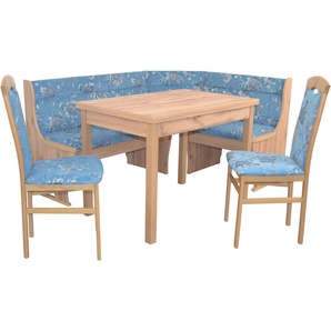 Eckbankgruppe HOFMANN LIVING AND MORE Sitzmöbel-Sets Gr. B/H/T: 45 cm x 95 cm x 48 cm, Struktur geblümt, Ansteckplatten, Eiche/blau + Stauraum unter den Sitzflächen, blau (blau, blau, eiche, nachbildung) Eckbankgruppen Eckbank mit Stauraum unter den