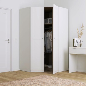 Kleiderschrank Karl aus MDF 120x195 cm Dekor Weiß 3 Türen 2 Schubladen  Spiegel