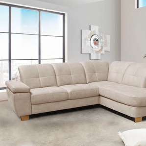 Ecksofa ALINA Karima Sofas Gr. B/H/T: 260 cm x 98 cm x 219 cm, Microfaser GDU, Ottomane rechts, mit Bettfunktion, Stauraum, beige (beige gdu 1) Ecksofas inkl. Rückenlehnenverstellung, wahlweise mit Bettfunktion und Stauraum