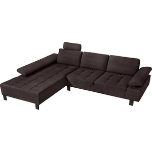 Ecksofa ALINA Royce Sofas Gr. B/H/T: 296 cm x 103 cm x 223 cm, Struktur fein XBO, Recamiere links, braun (dunkelbraun xbo 4) inklusive Sitztiefenverstellung, 296 cm breit