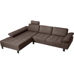 Ecksofa ALINA Royce Sofas Gr. B/H/T: 296 cm x 103 cm x 223 cm, Struktur fein XBO, Recamiere links, braun (hellbraun xbo 2) inklusive Sitztiefenverstellung, 296 cm breit