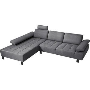 Ecksofa ALINA Royce Sofas Gr. B/H/T: 296 cm x 103 cm x 223 cm, Struktur fein XBO, Recamiere links, grau (anthrazit xbo 9) inklusive Sitztiefenverstellung, 296 cm breit