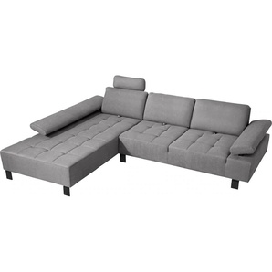 Ecksofa ALINA Royce Sofas Gr. B/H/T: 296 cm x 103 cm x 223 cm, Struktur fein XBO, Recamiere links, grau (mittelgrau xbo 19) inklusive Sitztiefenverstellung, 296 cm breit