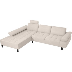 Ecksofa ALINA Royce Sofas Gr. B/H/T: 296 cm x 103 cm x 223 cm, Struktur fein XBO, Recamiere links, weiß (weiß xbo 1) inklusive Sitztiefenverstellung, 296 cm breit