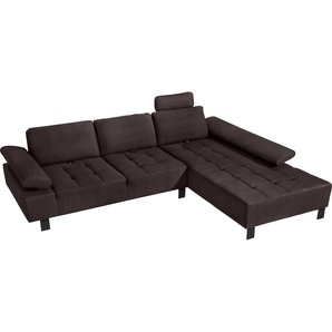 Ecksofa ALINA Royce Sofas Gr. B/H/T: 296 cm x 103 cm x 223 cm, Struktur fein XBO, Recamiere rechts, braun (dunkelbraun xbo 4) inklusive Sitztiefenverstellung, 296 cm breit