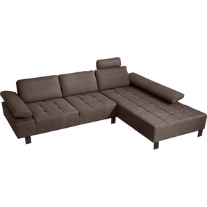 Ecksofa ALINA Royce Sofas Gr. B/H/T: 296 cm x 103 cm x 223 cm, Struktur fein XBO, Recamiere rechts, braun (hellbraun xbo 2) inklusive Sitztiefenverstellung, 296 cm breit