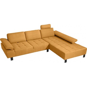 Ecksofa ALINA Royce Sofas Gr. B/H/T: 296 cm x 103 cm x 223 cm, Struktur fein XBO, Recamiere rechts, gelb (gelb xbo 5) inklusive Sitztiefenverstellung, 296 cm breit