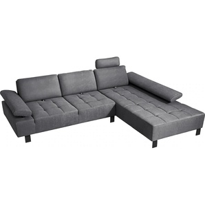 Ecksofa ALINA Royce Sofas Gr. B/H/T: 296 cm x 103 cm x 223 cm, Struktur fein XBO, Recamiere rechts, grau (anthrazit xbo 9) inklusive Sitztiefenverstellung, 296 cm breit