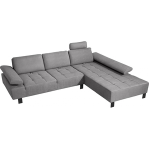 Ecksofa ALINA Royce Sofas Gr. B/H/T: 296 cm x 103 cm x 223 cm, Struktur fein XBO, Recamiere rechts, grau (mittelgrau xbo 19) inklusive Sitztiefenverstellung, 296 cm breit