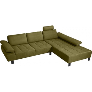 Ecksofa ALINA Royce Sofas Gr. B/H/T: 296 cm x 103 cm x 223 cm, Struktur fein XBO, Recamiere rechts, grün (olivgrün xbo 13) inklusive Sitztiefenverstellung, 296 cm breit