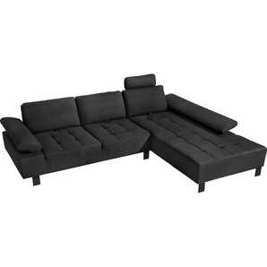 Ecksofa ALINA Royce Sofas Gr. B/H/T: 296 cm x 103 cm x 223 cm, Struktur fein XBO, Recamiere rechts, schwarz (schwarz xbo 10) inklusive Sitztiefenverstellung, 296 cm breit