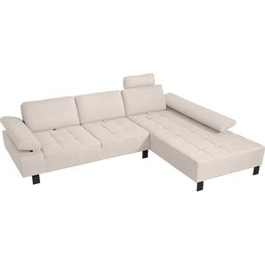 Ecksofa ALINA Royce Sofas Gr. B/H/T: 296 cm x 103 cm x 223 cm, Struktur fein XBO, Recamiere rechts, weiß (weiß xbo 1) inklusive Sitztiefenverstellung, 296 cm breit