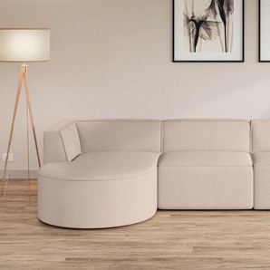 Ecksofa ANDAS Ecksofa EIVIND mit Ottomane rechts/links, Maße: B/H/T 343/159/72 cm Sofas Gr. B/H/T: 343cm x 72cm x 159cm, Feincord, Ottomane links, beige (hellbeige) L-Form mit Wellenunterfederung, auch in Feincord und Bouclé