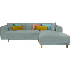 Ecksofa ANDAS Maroon L-Form Sofas Gr. B/H/T: 285cm x 82cm x 191cm, Struktur fein, Recamiere rechts, Inklusive 7 Zierkissen, blau (petrol) in skandinavischem Design, mit losen Kissen