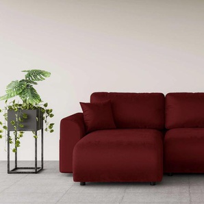 Ecksofa ANDAS VasbySuyal Sofas Gr. B/H/T: 235cm x 80cm x 138cm, Samtoptik, Recamiere beidseitig montierbar, mit Bettfunktion und Bettkasten, rot (bordeaux) L-Form