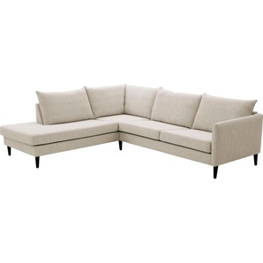 Ecksofa ATLANTIC HOME COLLECTION Rekvik L-Form Sofas Gr. B/H: 258cm x 79cm, Struktur, Recamiere links, beige (creme) mit Wellenunterfederung, Massivholzfüßen