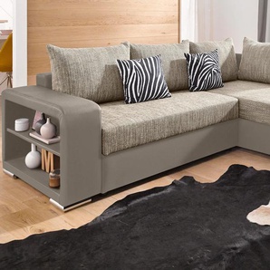 Ecksofa COLLECTION AB John L-Form Sofas Gr. B/H/T: 226cm x 80cm x 92cm, Kunstleder SOFTLUX-Struktur, mit Federkern, braun (schlamm/cappuccino) mit Bettfunktion, wahlweise Federkern