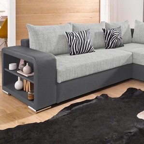 Ecksofa COLLECTION AB John L-Form Sofas Gr. B/H/T: 226cm x 80cm x 92cm, Kunstleder SOFTLUX-Struktur, mit Federkern, grau (anthrazit/hellgrau) mit Bettfunktion, wahlweise Federkern