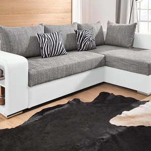 Ecksofa COLLECTION AB John L-Form Sofas Gr. B/H/T: 226cm x 80cm x 92cm, Kunstleder SOFTLUX-Struktur, mit Federkern, grau (weiß/grau) mit Bettfunktion, wahlweise Federkern