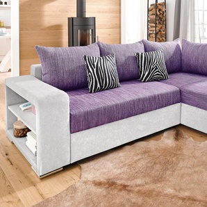 Ecksofa COLLECTION AB John L-Form Sofas Gr. B/H/T: 226cm x 80cm x 92cm, Microfaser PRIMABELLE-Struktur, mit Federkern, lila (silbergrau/lila) mit Bettfunktion, wahlweise Federkern