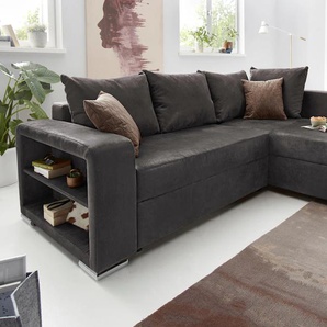 Ecksofa COLLECTION AB John L-Form Sofas Gr. B/H/T: 226cm x 85cm x 160cm, Luxus-Microfaser Lederoptik, Ottomane beidseitig montierbar, mit Federkern, schwarz inklusive Bettfunktion und Bettkasten