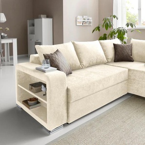 Ecksofa COLLECTION AB John L-Form Sofas Gr. B/H/T: 226cm x 85cm x 160cm, Microfaser PRIMABELLE, Ottomane beidseitig montierbar, ohne Federkern, beige (natur) inklusive Bettfunktion und Bettkasten