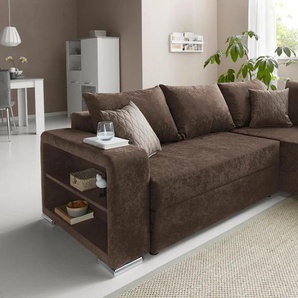 Ecksofa COLLECTION AB John L-Form Sofas Gr. B/H/T: 226cm x 85cm x 160cm, Microfaser PRIMABELLE, Ottomane beidseitig montierbar, ohne Federkern, braun inklusive Bettfunktion und Bettkasten