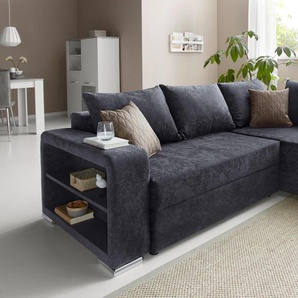 Ecksofa COLLECTION AB John L-Form Sofas Gr. B/H/T: 226cm x 85cm x 160cm, Microfaser PRIMABELLE, Ottomane beidseitig montierbar, ohne Federkern, grau (anthrazit) inklusive Bettfunktion und Bettkasten