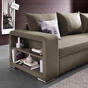 Ecksofa COLLECTION AB John L-Form Sofas Gr. B/H/T: 226cm x 85cm x 160cm, Struktur, Ottomane beidseitig montierbar, mit Bettfunktion-ohne Federkern, braun (macchiato) mit Bettfunktion, Bettkasten und integriertem Regal