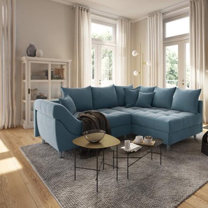 Ecksofa COLLECTION AB Innsbruck L-Form Sofas Gr. B/H/T: 247cm x 87cm x 189cm, Samtvelours, Recamiere beidseitig montierbar, Inklusive loser Zier- und Rückenkissen, blau inklusive Federkern, Recamiere links oder rechts montierbar