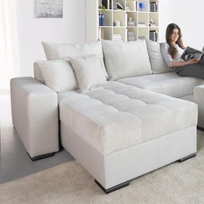 Ecksofa COLLECTION AB Josy L-Form Sofas Gr. B/H/T: 214cm x 84cm x 161cm, Cord-Microfaser PRIMABELLE, Ottomane beidseitig montierbar, beige mit Bettfunktion und Bettkasten, Federkern