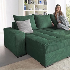 Ecksofa COLLECTION AB Josy L-Form Sofas Gr. B/H/T: 214cm x 84cm x 161cm, Cord, Ottomane beidseitig montierbar, grün (dunkelgrün) mit Bettfunktion und Bettkasten, Federkern