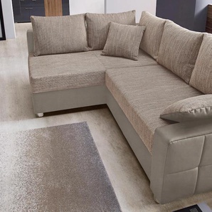 Ecksofa COLLECTION AB Parma L-Form Sofas Gr. B/H/T: 224cm x 84cm x 161cm, Kunstleder SOFTLUX-Struktur, Ottomane beidseitig montierbar, mit Bettfunktion-mit Bettkasten-mit Federkern, braun (schlamm/cappuccino) mit Bettfunktion und Federkern