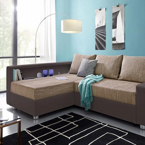 Ecksofa COLLECTION AB Relax L-Form Sofas Gr. B/H/T: 223cm x 84cm x 91cm, Kunstleder SOFTLUX-Struktur, Ottomane beidseitig montierbar, mit Bettfunktion, braun (braun/cappucino) Ecksofa Sofas inklusive Bettfunktion, Federkern, wahlweise mit