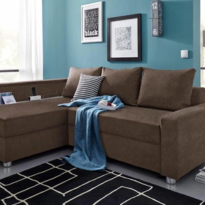 Ecksofa COLLECTION AB Relax L-Form Sofas Gr. B/H/T: 223cm x 84cm x 91cm, Microfaser PRIMABELLE, Ottomane beidseitig montierbar, mit Bettfunktion, braun (dunkelbraun) Ecksofa Sofas inklusive Bettfunktion, Federkern, wahlweise mit RGB-LED-Beleuchtung