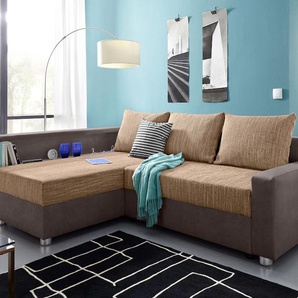 Ecksofa COLLECTION AB Relax L-Form Sofas Gr. B/H/T: 223cm x 84cm x 91cm, Microfaser PRIMABELLE-Struktur, Ottomane beidseitig montierbar, mit Bettfunktion, braun (dunkelbraun/cappucino) Ecksofa Sofas inklusive Bettfunktion, Federkern, wahlweise mit