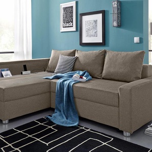 Ecksofa COLLECTION AB Relax L-Form Sofas Gr. B/H/T: 223cm x 84cm x 91cm, Struktur, Ottomane beidseitig montierbar, mit Bettfunktion, braun (macchiato) Ecksofa Sofas inklusive Bettfunktion, Federkern, wahlweise mit RGB-LED-Beleuchtung