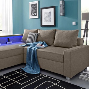 Ecksofa COLLECTION AB Relax L-Form Sofas Gr. B/H/T: 223cm x 84cm x 91cm, Struktur, Ottomane beidseitig montierbar, mit Bettfunktion-RGB-LED-Beleuchtung und USB-Anschluß, braun (macchiato) Ecksofa Sofas inklusive Bettfunktion, Federkern, wahlweise mit